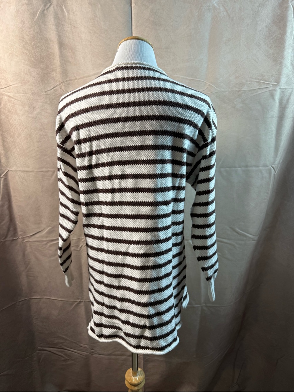 57-Striped Long Sleeve Women’s Knit Top - White & Brown - Picture 3 of 4